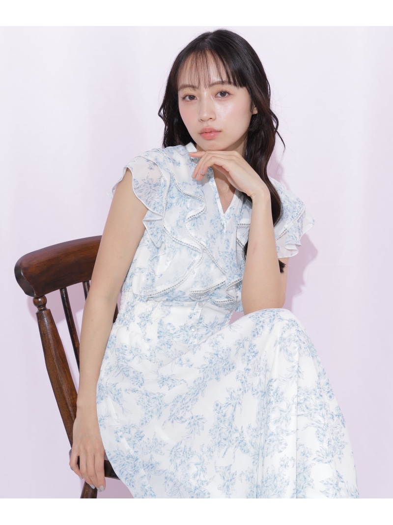 フラワープリントラッフルワンピース JILL by JILL STUART ジル バイ ジル スチュアート ワンピース・ドレス ワンピース ブルー ピンク ホワイト【先行予約】*【送料無料】[ Fashion]