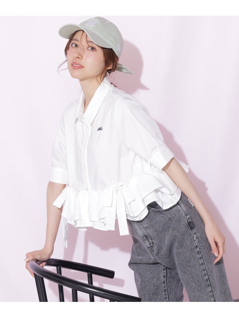 フリルヘムショートブラウス半袖 JILL by JILL STUART 内鰓 バイ 内鰓 スチュアート トップス プルオーバー・トップ 白いこと 青色 米国海軍【貨物輸送無料】[ Fashion]