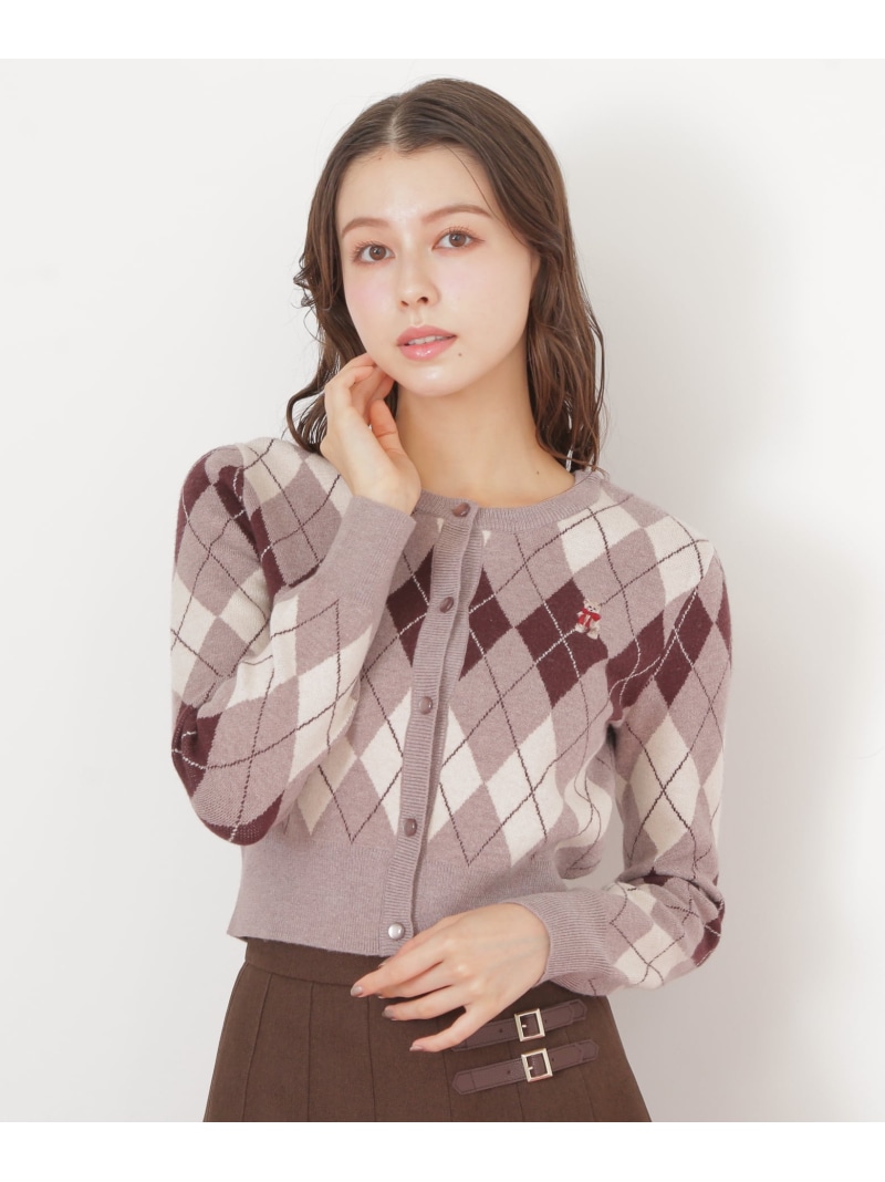 ＜BEAR続きもの＞アーガイルカーディガン JILL by JILL STUART 内鰓 バイ 内鰓 スチュアート トップス 編み物 米国海軍 青碧 赤銅色 さくら色【貨物輸送無料】[ Fashion]