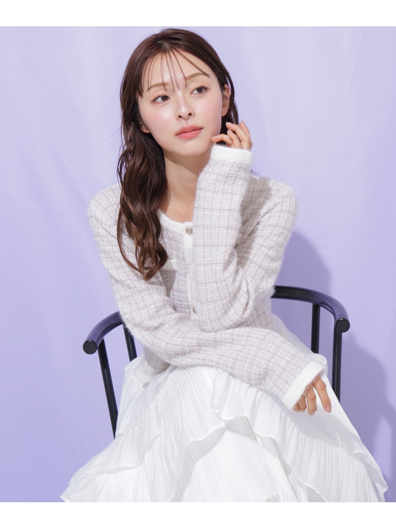 ラメツィードニットジャケット JILL by JILL STUART ジル バイ ジル スチュアート トップス ニット ブルー ピンク ベージュ【送料無料】[ Fashion]