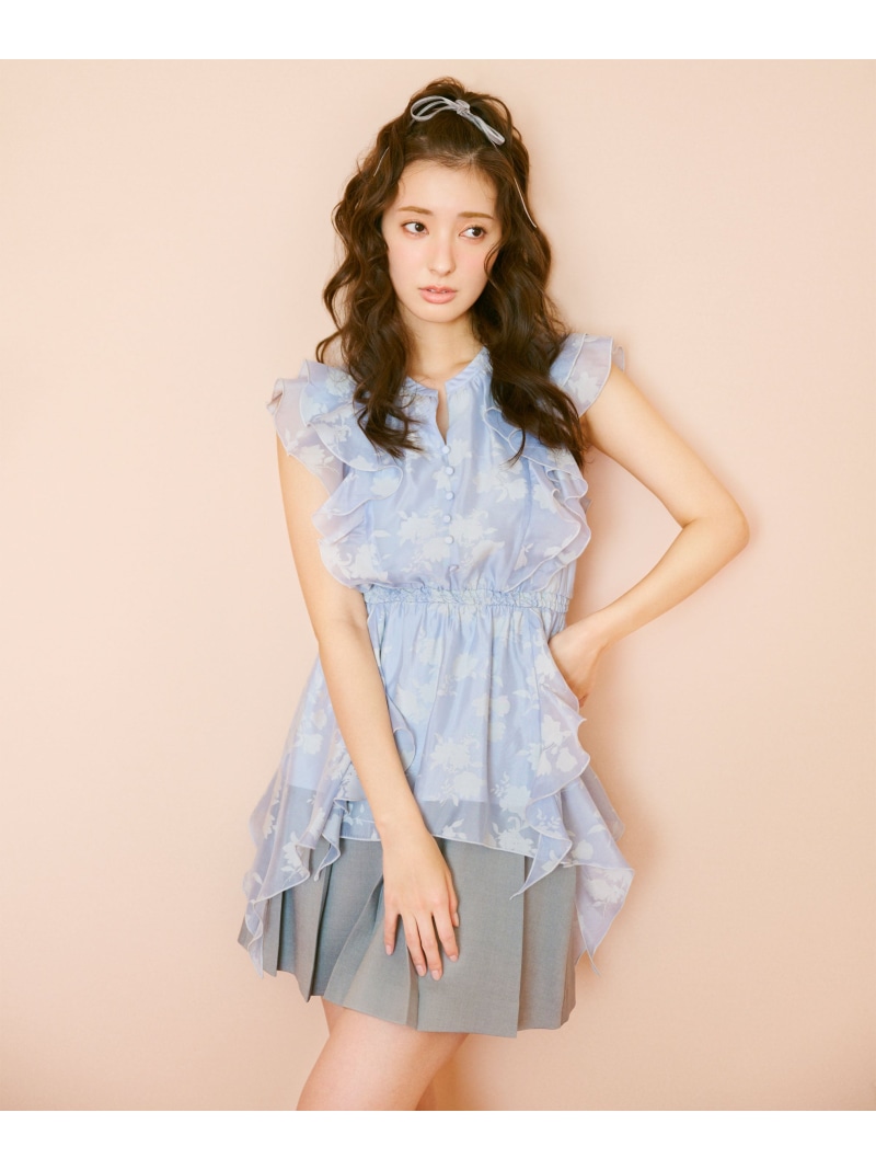 シアーオパールラッフルブラウス JILL by JILL STUART ジル バイ ジル スチュアート トップス シャツ・ブラウス ブルー ホワイト【送料無料】[ Fashion]