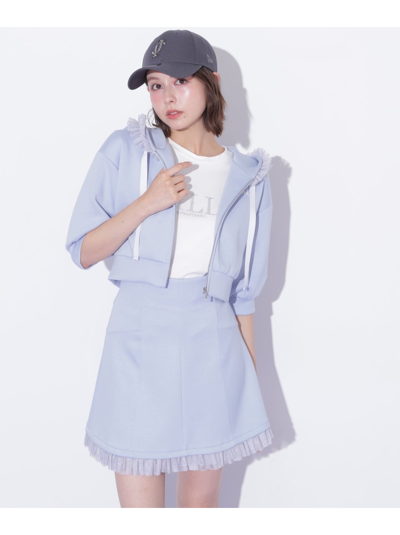チュールフリルダイバーパーカー JILL by JILL STUART 内鰓 バイ 内鰓 スチュアート トップス カットソー・プルオーバー 青色 薄墨色 サクラ色【先んずる取っておく】*【貨物輸送無料】[ Fashion]
