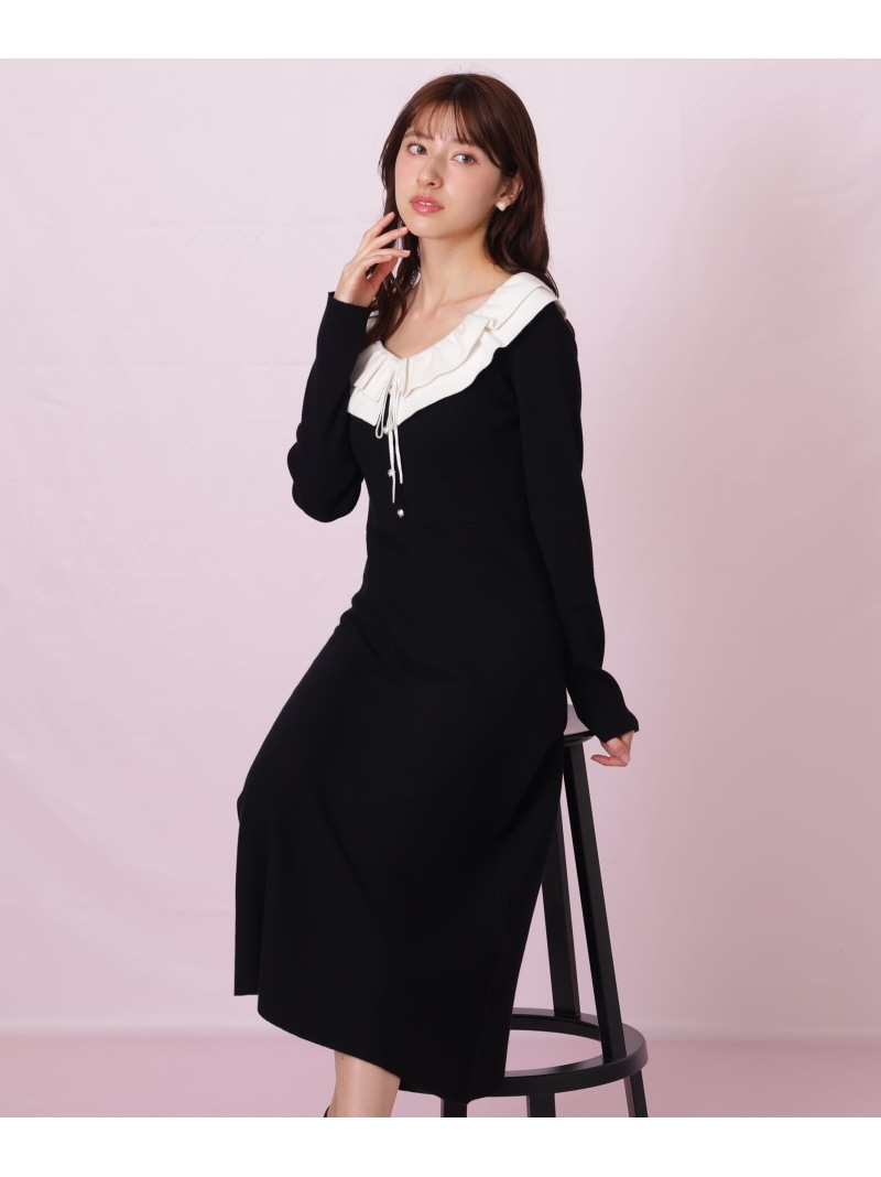 【SALE／30%OFF】フラウンス襟バイカラーニットワンピース JILL by JILL STUART 内鰓 バイ 内鰓 スチュアート 衣装・お召しもの 衣装 米国海軍 黒いこと【RBA_E】【貨物輸送無料】[ Fashion]