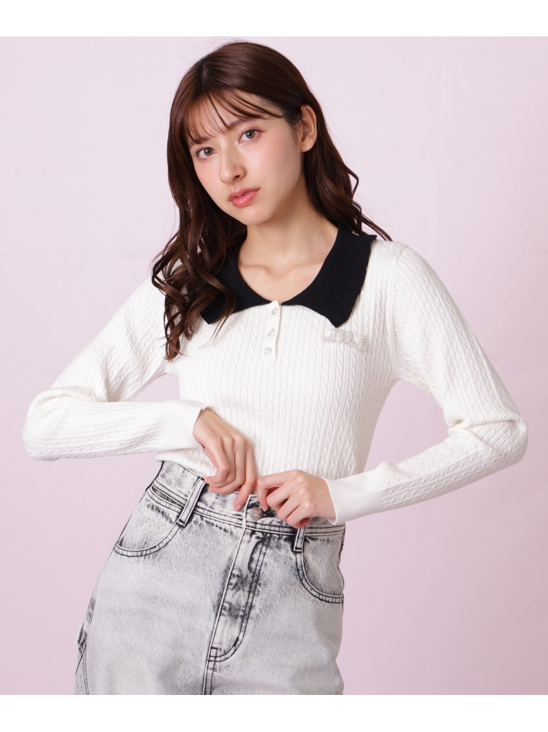 ビジューロゴケーブルニット JILL by JILL STUART ジル バイ ジル スチュアート トップス ニット ブルー ブラック ホワイト【送料無料】[ Fashion]｜JILL by JILL STUART 9,029円