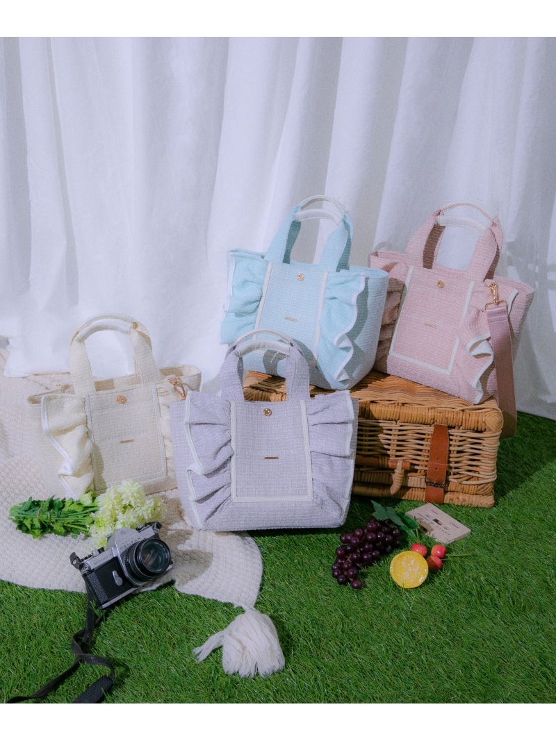 パステルツイードフレームフリルトートバッグ JILL by JILL STUART 内鰓 バイ 内鰓 スチュアート 御徒面子 余分の物の御徒面子 さくら色 パープル 黄色 青碧【貨物輸送無料】[ Fashion]