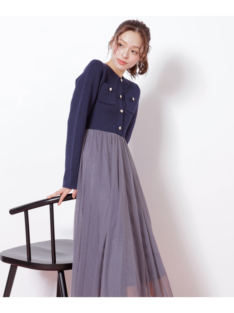 ニットジャケットドッキングワンピース JILL by JILL STUART ジル バイ ジル スチュアート ワンピース・ドレス ワンピース ネイビー ベージュ グレー【送料無料】[ Fashion]｜JILL by JILL STUART