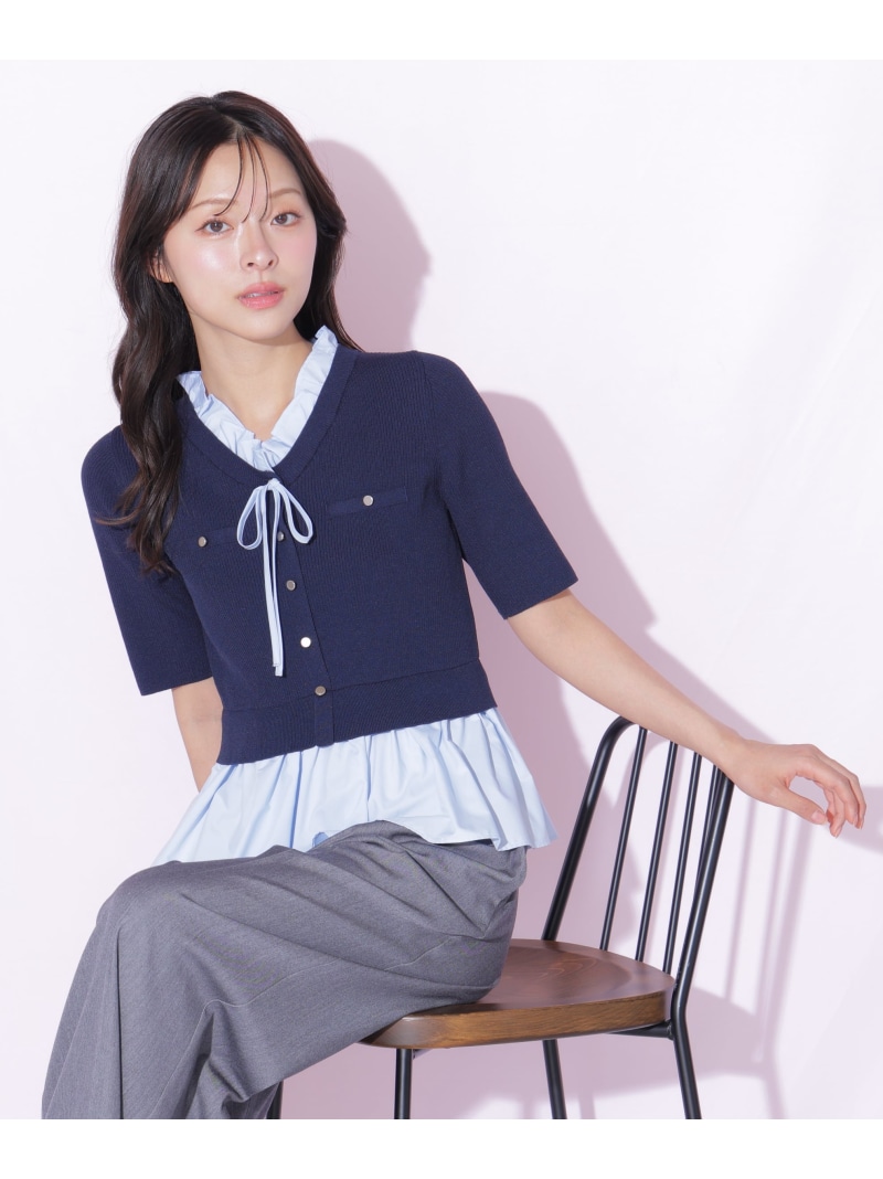 フリルドッキングペプラムニット JILL by JILL STUART 内鰓 バイ 内鰓 スチュアート トップス 編み物 米国海軍 黒いこと オレンジ色【此れから取って置く】*【貨物輸送無料】[ Fashion]