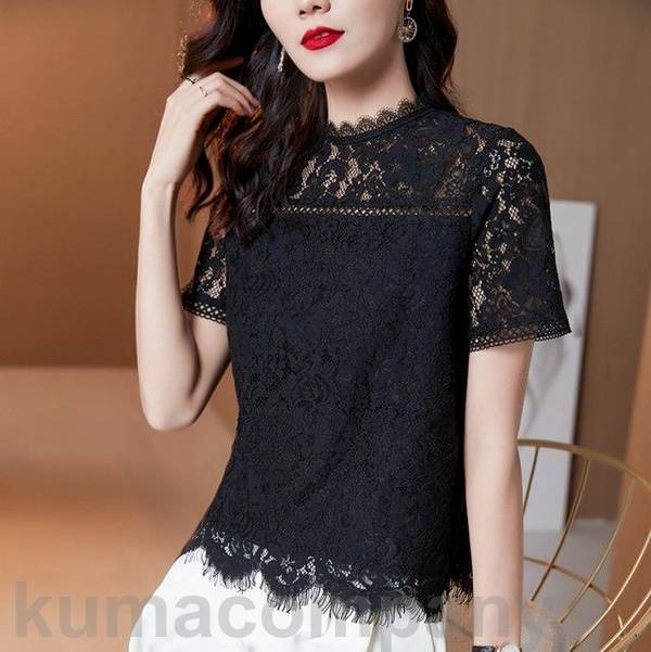 LA7414 定価65000円 新品 ルネ 半袖コットンレースブラウス ブルーM LA7414 定価65000円 新品 ルネ 半袖コットンレースブラウス