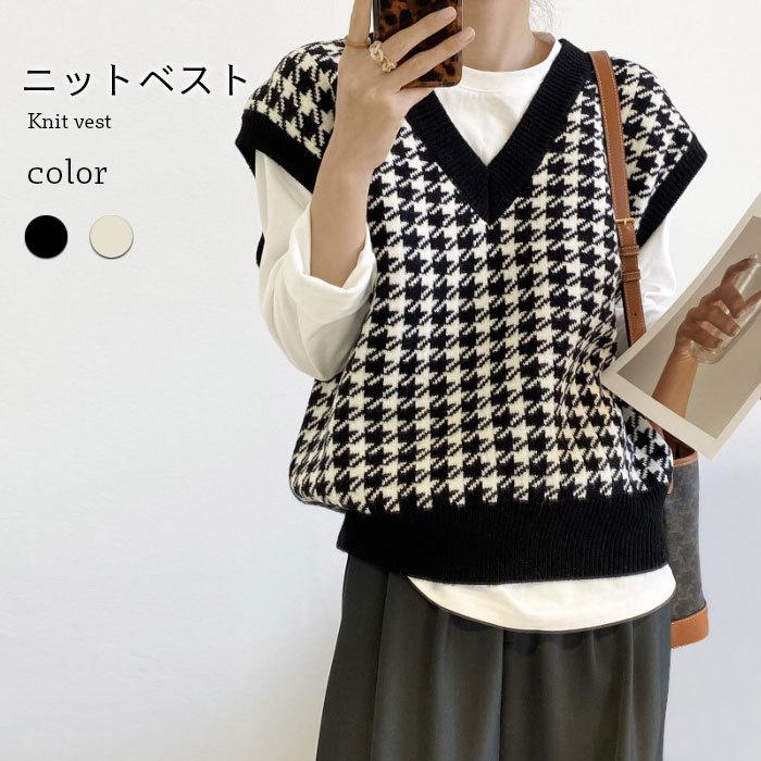 楽天市場】千鳥格子 レディース ニットベスト チェック柄 千鳥