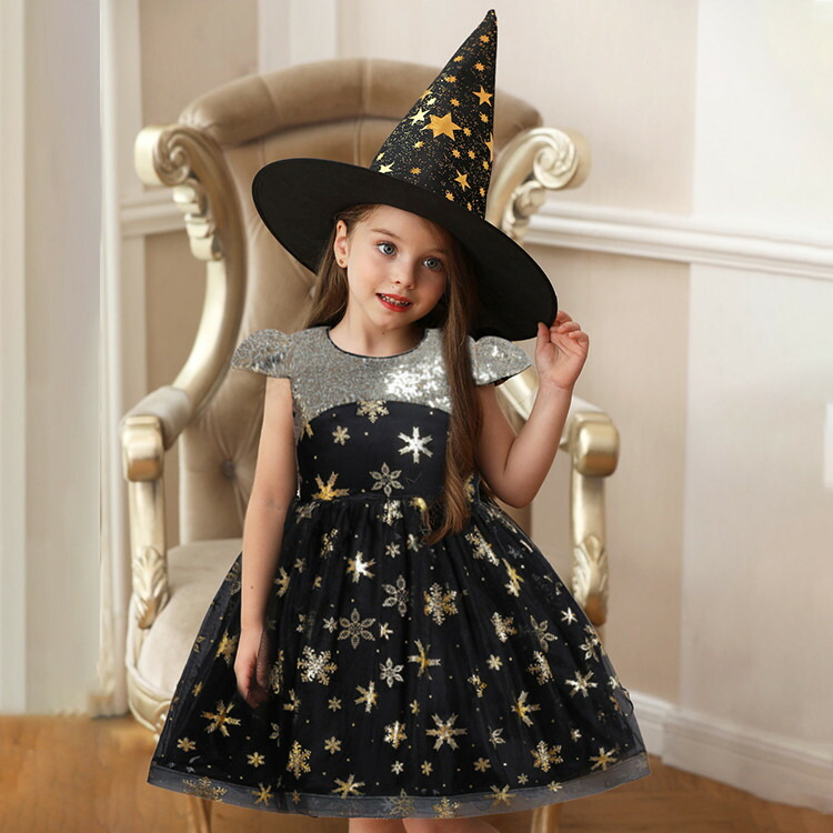 ハロウィン 魔女 コスプレ 帽子キッズ 子供 女の子 魔女 仮装 衣装 子供発表会 お姫様 演出服 ドレス ワンピース 半袖 ハロウィン 衣装 コスチューム バレンタイン 2023 プレゼント
