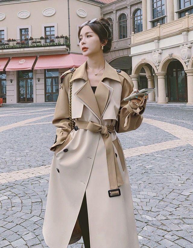 トレンチコート レディース アウター 春秋 バイカラー コート ロング