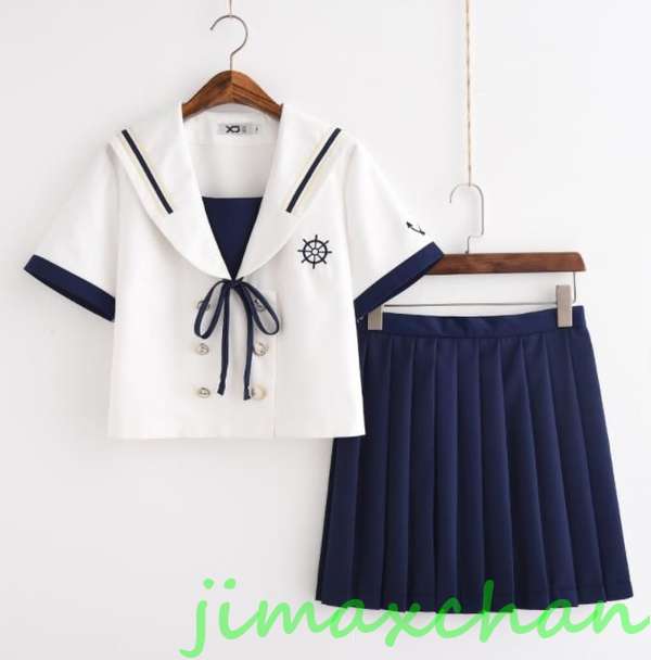 サマー　短袖　上下セット セーラー服 JK系フリルスカート　パーティグッズ 制服 学生　ユニフォーム　卒業式　スカート