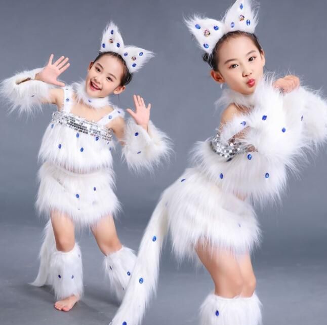 子供 ダンス衣装 猫ちゃん コスチューム にゃんにゃん 可愛い ハロウィン コスプレ衣装 着ぐるみ 女の子 舞台 演出服 ステージ衣装 動物 仮装 変装 ふわふわ トップス 袖カバー