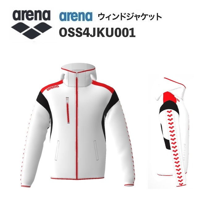 《受注生産》《送料無料》アリーナ カスタムオーダー チームウェア ウィンドジャケット ユニセックス（ホワイト×レッド×ブラック×ホワイト×レッド） OSS4JKU001-WT02