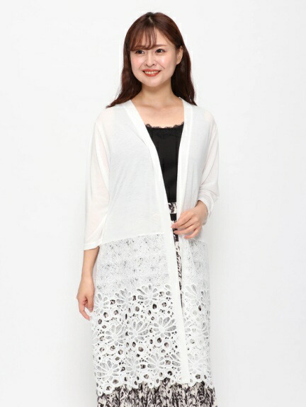 21新商品 カーディガン トップス 4l 3l Re J Supure レース切り替えカーディガンll レディース 大きいサイズ 8分袖 夏服 夏物 夏 ホワイト 白 ブラック 黒 カーキ 上品 かわいい 可愛い 大人 ぽっちゃり体型カバー ゆったり レース切り替え レース ロング