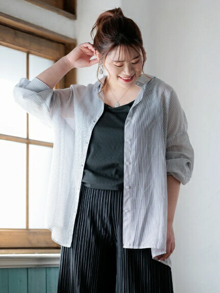 色々な 大きいサイズ レディース シアーシャツアンサンブル ストライプ柄ll 3l 4l トップスアンサンブル 長袖 シャツ シアーシャツ タンクトップ ゆったり シルエット ぽっちゃり体型カバー 大人 可愛い かわいい ストライプ柄 茶色 ブラウン 黒 春 春服 春物 Test