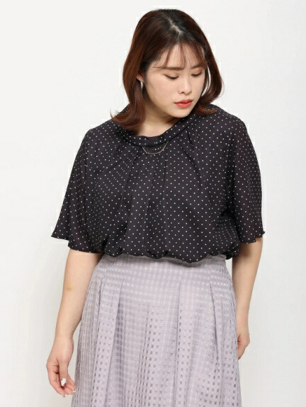 大きいサイズ レディース アクセ付ボウタイブラウス ドット柄ll 3l 4l トップス ブラウス 5分袖 ボウタイ アクセサリー付き きちんと ふんわり ゆったり シルエット ぽっちゃり 体型カバー 大人 可愛い かわいい シンプル 黒 アイボリー 春 春服 春物 代引き不可