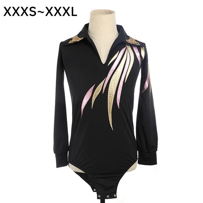 図形滑る 御召しもの 小わっぱ お坊っちゃん メンズ トップス  黒いこと 黒 アイスダンス アイススケート 長袖 レオタード 伸ばすこと 四つ物