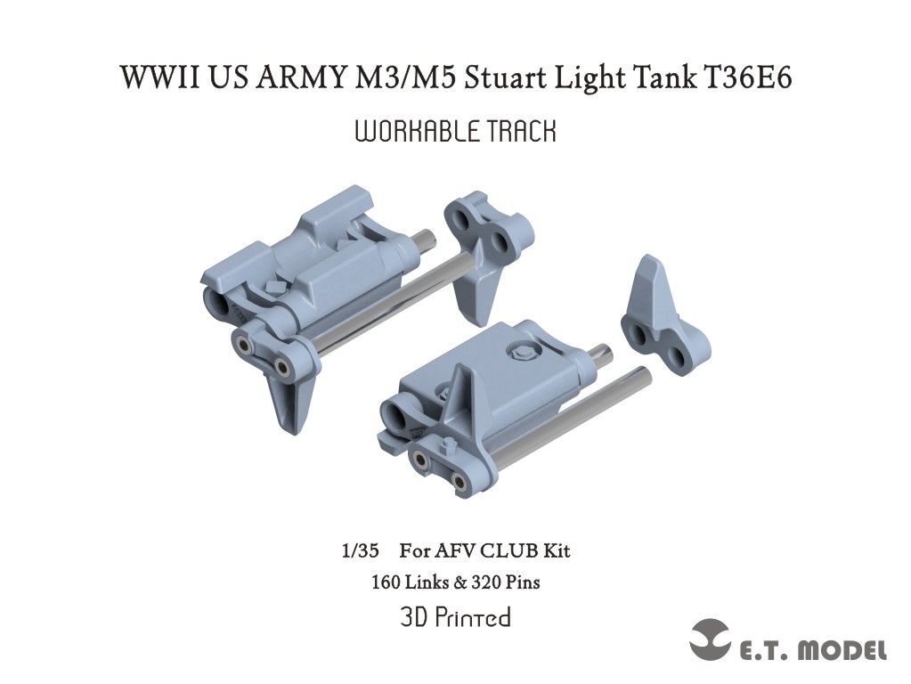 E.T.MODEL 1/35 WWII アメリカ陸軍 M3/M5スチュアート軽戦車 T36E6型可動式履帯(AFVクラブ用)【P35-039】 ディテールアップパーツ