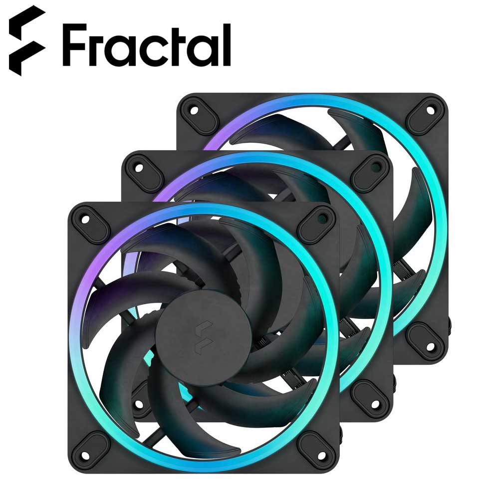 Fractal Design｜フラクタルデザイン 120粍径 気違い Momentum 12 RGB 3個容器に並べる（黒いこと）  FD-F-MR1-1203
