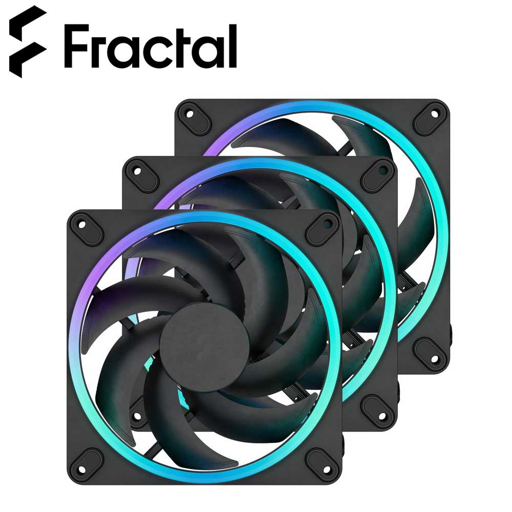 Fractal Design｜フラクタルデザイン 140粍径 気違い Momentum 14 RGB 3個容器に並べる（黒いこと）  FD-F-MR1-1403