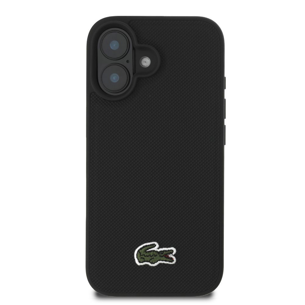 innoTech iPhone 16用 MagSafe対応 PU ケース(ブラック) LACOSTE HC MAGSAFE ICONIC PETIT PIQUE PU WOVEN LOGO BLACK IP16 LCHMP16SPVCK