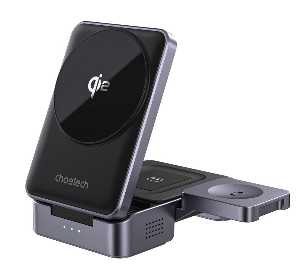 CHOETECH（チョエテック） 折りたためる3インチ1 無線電話申し受ける照明ランプ Qi2 MagLeap相応う(黒いこと)  T637-F-CCGY ワイヤレス充電器-バッテリー・充電器