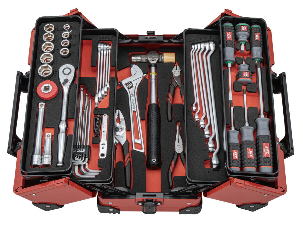 KTC(京都機械工具) 12.7sq 両開きメタルケース工具セット 52点組 レッド SK45226WZR