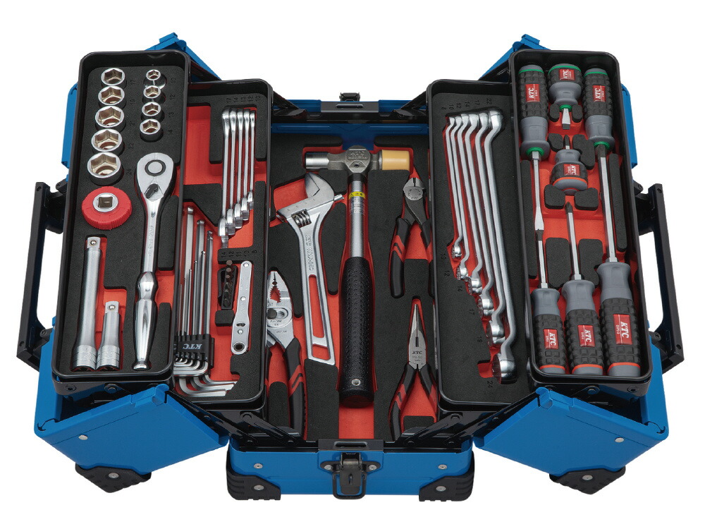 KTC(京都機械工具) 12.7sq 両開きメタルケース工具セット 52点組 スカイブルー(限定) SK45226WZSBL
