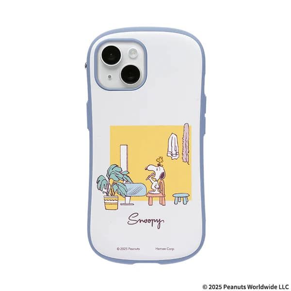 Hamee iPhone15/14/13用 ハイブリットケース iFace ピーナッツ スヌーピー（ペールブルー/歯磨き） 41-990278