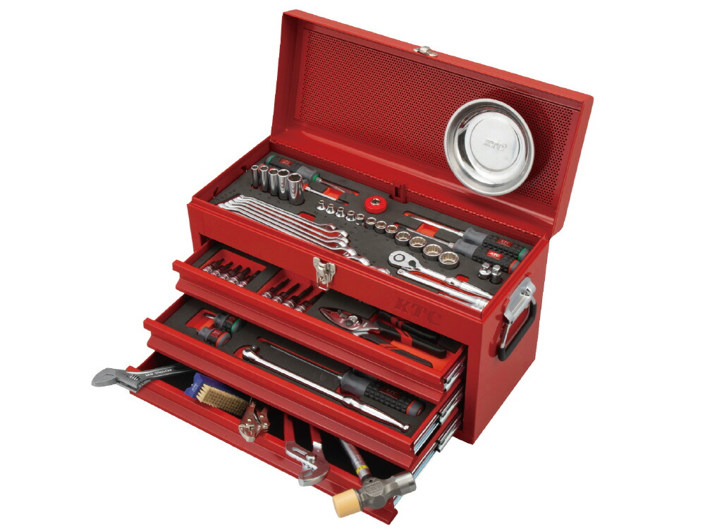 KTC(京都機械工具) 9.5sq ラチェットコンビネーションレンチ採用 スタンダード工具セット 80点組 レッド SK38026XR