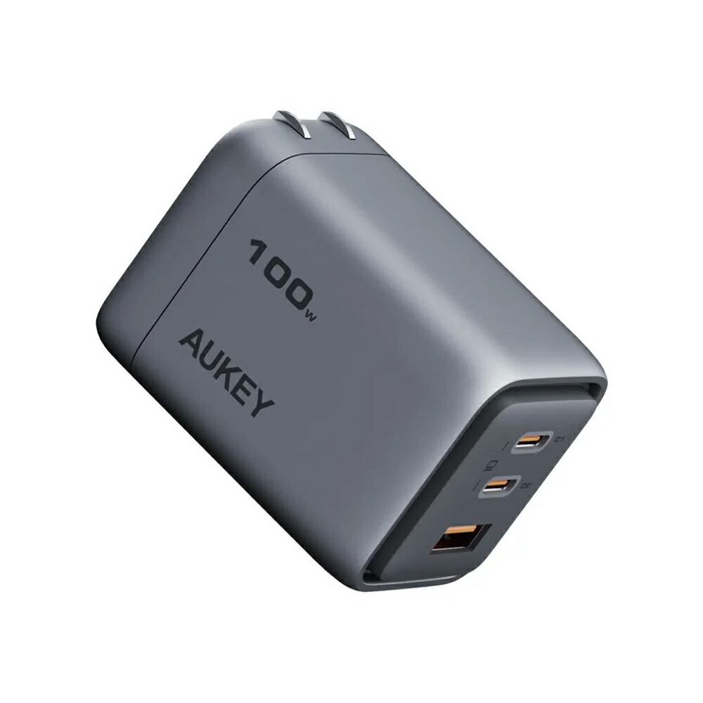 AUKEY USB充電器 Comet Mix 3 100W PD対応 折りたたみ式 USB-C×2ポート/USB-A×1ポート PA-C5-GY