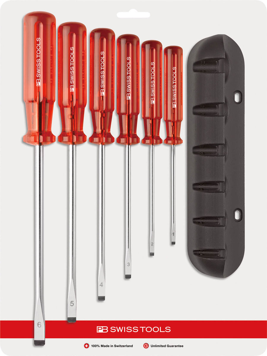 PBスイスツールズ クラシックマイナスドライバーセット(壁掛けホルダー付)6本組 台紙付 PB 240.CN PB Swiss Tools PBSwissTools クラシックドライバー