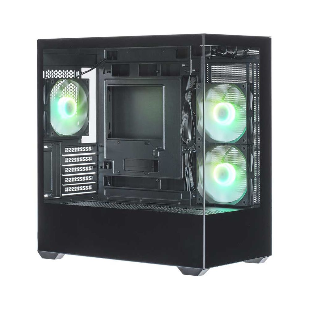 玄人志向 Micro ATXマザーボード対応 ガラスパネル(フロント・左サイド)採用 ARGBファン搭載 ピラーレスPCケース (ブラック) KRC-mT01シリーズ KRC-MT01B