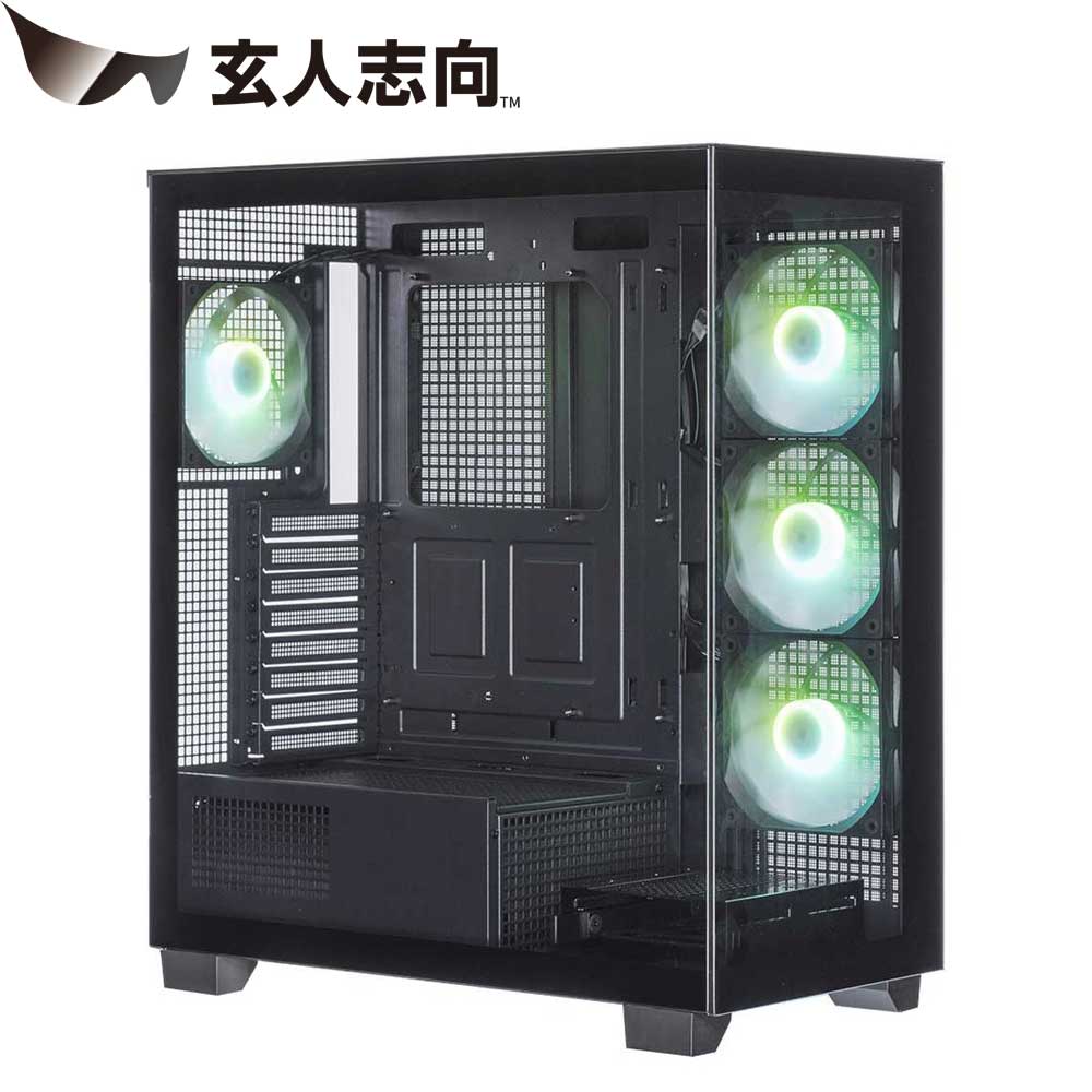 玄人志向 ATX/MicroATXマザーボード対応 ガラスパネル(フロント・左サイド)採用 ARGBファン搭載 ピラーレスPCケース (ブラック) KRC-AT01シリーズ KRC-AT01B