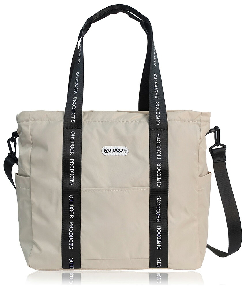 OUTDOOR PRODUCTS ラスターツイル ロゴプリント トートショルダーバッグ（ベージュ） 22469152-BEI アウトドアプロダクツ