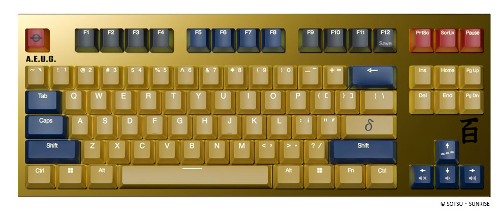 東プレ キーボード REALFORCE GX1 Plus Keyboard 『機動戦士ガンダム Zガンダム』 百式 モデル 英語配列（百式イメージゴールド） リアルフォース × 機動戦士Zガンダム X1PDH1画像