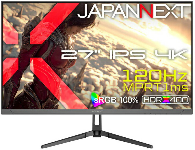 JAPANNEXT｜ジャパンネクスト ゲーミング液晶ディスプレイ(27型/IPS(ADS)/4K UHD 3840×2160/120Hz/1ms/HDR400/HDMI2.1/DP1.4/VESA)(ブラック)  JN-I27G120U2