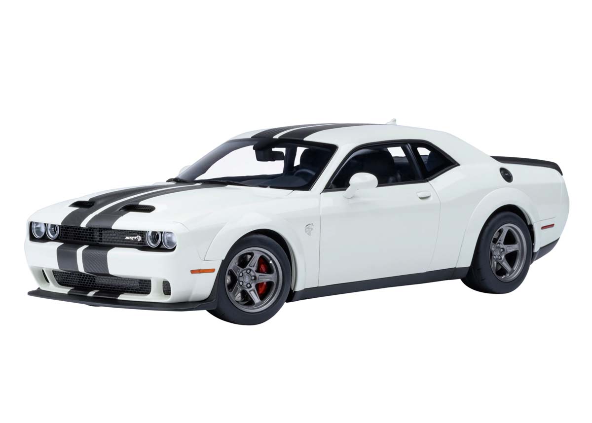 オートアート 1/18 ダッジ チャレンジャー SRT スーパー ストック 2023 （ホワイト/カーボンブラック・ストライプ ＜KNUCKLE WHITE＞）【71766】 ミニカー