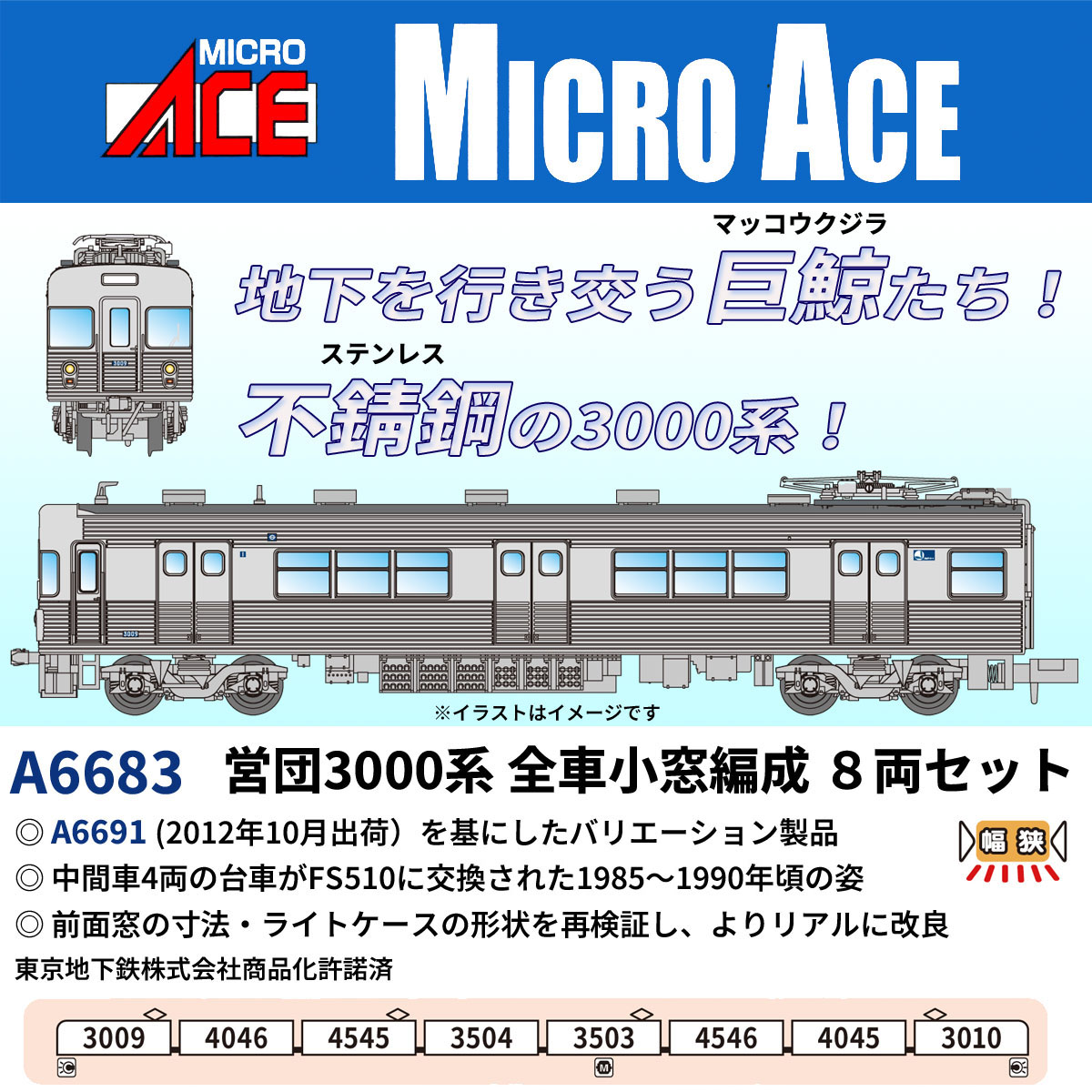 ［鉄道模型］マイクロエース (Nゲージ) A6683 営団3000系 全車小窓編成 8両セット
