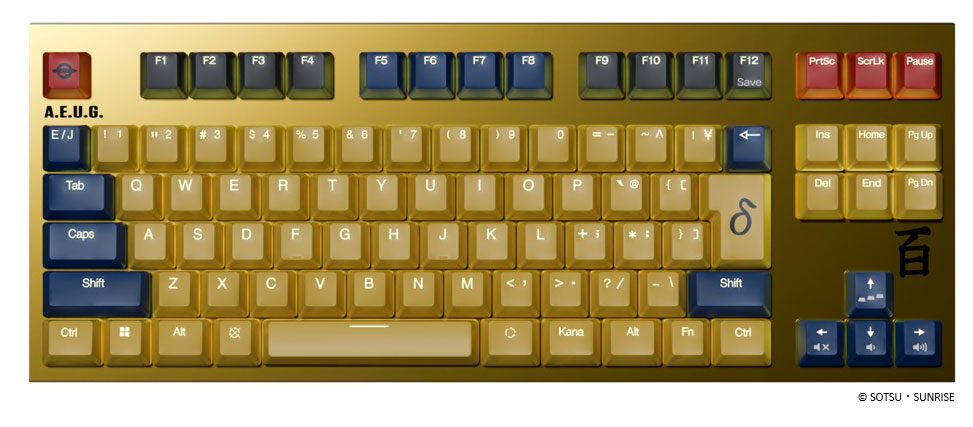 東プレ 鍵盤 REALFORCE GX1 Plus Keyboard 『画策下士官兵鵞鳥防波堤 Z鵞鳥防波堤』 百式 真似形 日本語取り合わせ（百式想い浮かべるゴールド） リアルフォース × 画策下士官兵Z鵞鳥防波堤 X1PCH1