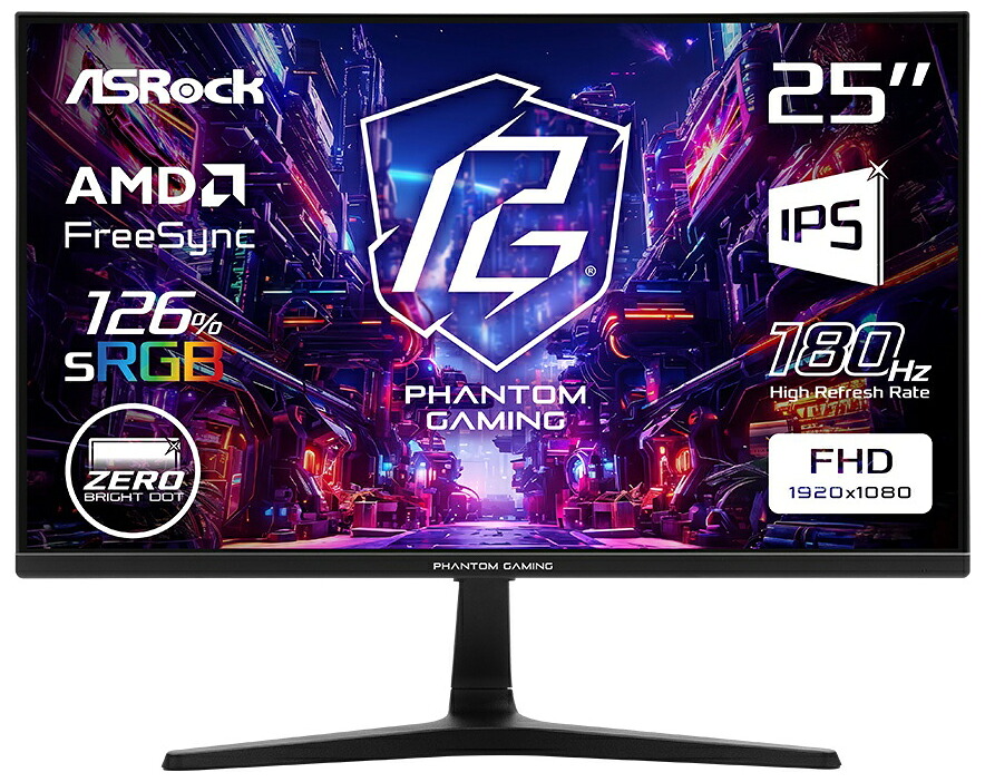 ASRock|アスロック ゲーミング液晶ディスプレイ(25型/IPS/FHD 1920×1080/180Hz/1ms) Phantom Gaming PG25FFT|Joshin web 家電とPCの大型専門店