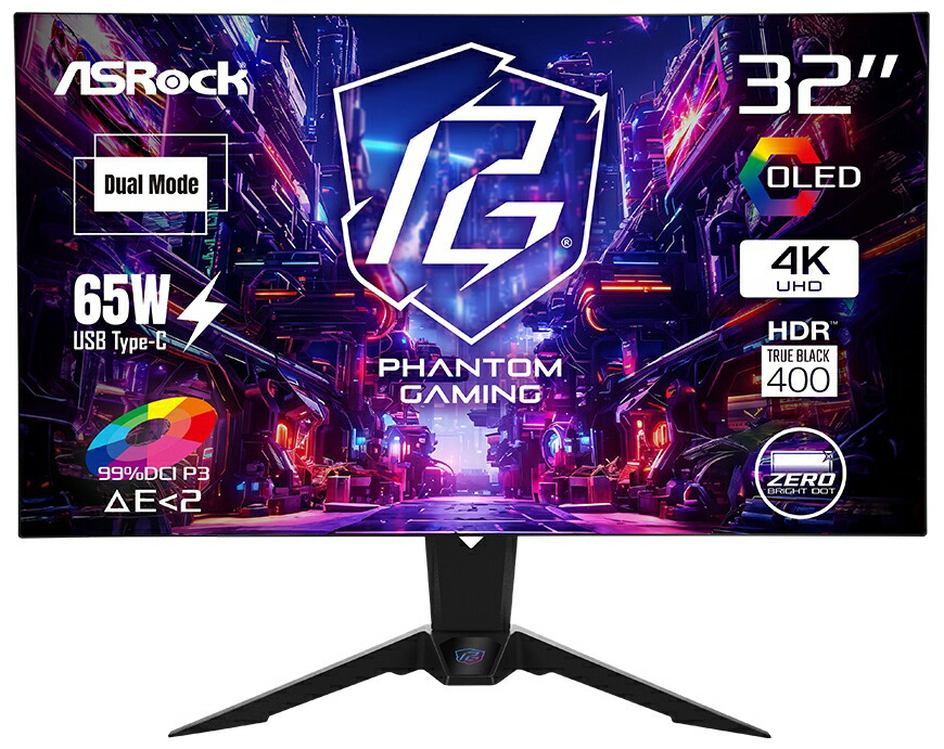 ASRock｜アスロック ゲーミング液晶見せびらかす(31.5型/WOLED/4K UHD 3840×2160/480サイクル/0.03ms/HDR400/HDMI2.1/DP1.4/USB Type-C) Phantom Gaming PGO32UFS2C