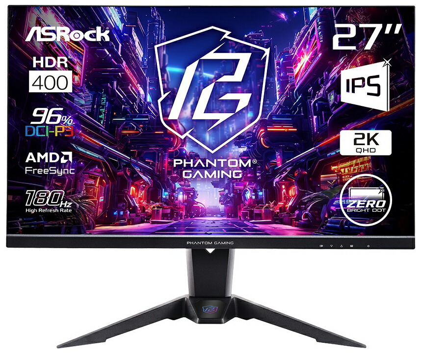 ASRock｜アスロック ゲーミング液晶見せびらかす(27型/IPS/WQHD 2560×1440/180サイクル/1ms/HDR400/HDMI2.0/DP1.4) Phantom Gaming PG27QFT2C