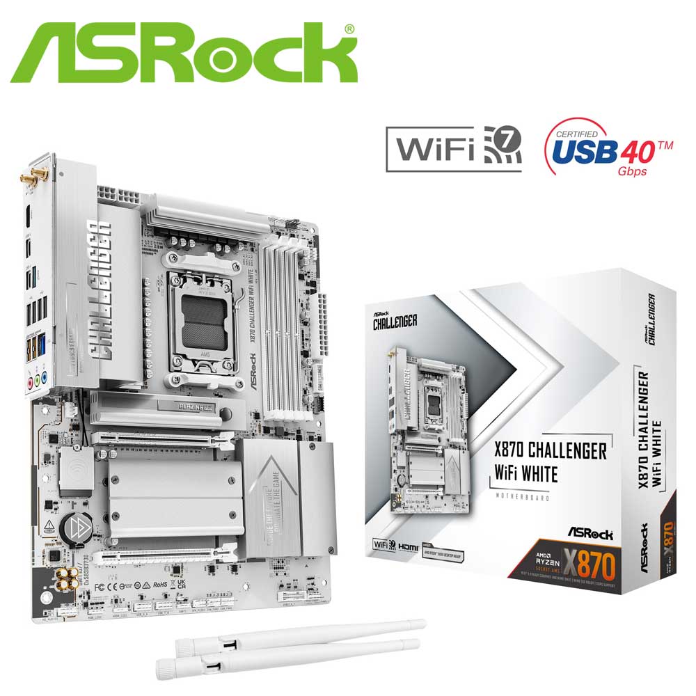 ASRock|アスロック ASRock X870 Challenger WiFi マザーボード(ホワイト) X870CHALLENGERWIFIW