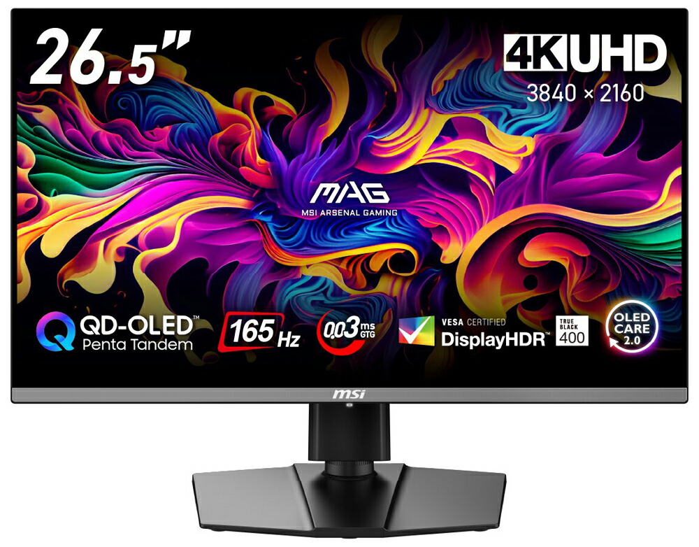 MSI｜エムエスアイ ゲーミング液晶見せびらかす(26.5型/OLED/4K UHD 3840×2160/165サイクル/0.03ms)(黒いこと) MAG続きもの MAG-272UP-QD-OLEDE16