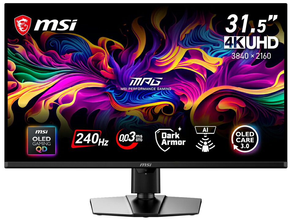 MSI｜エムエスアイ ゲーミング液晶見せびらかす(31.5型/QD-OLED/4K UHD 3840×2160/240サイクル/0.03ms)(黒いこと) MPGつづき物 MPG-322UR-QD-OLEDX24