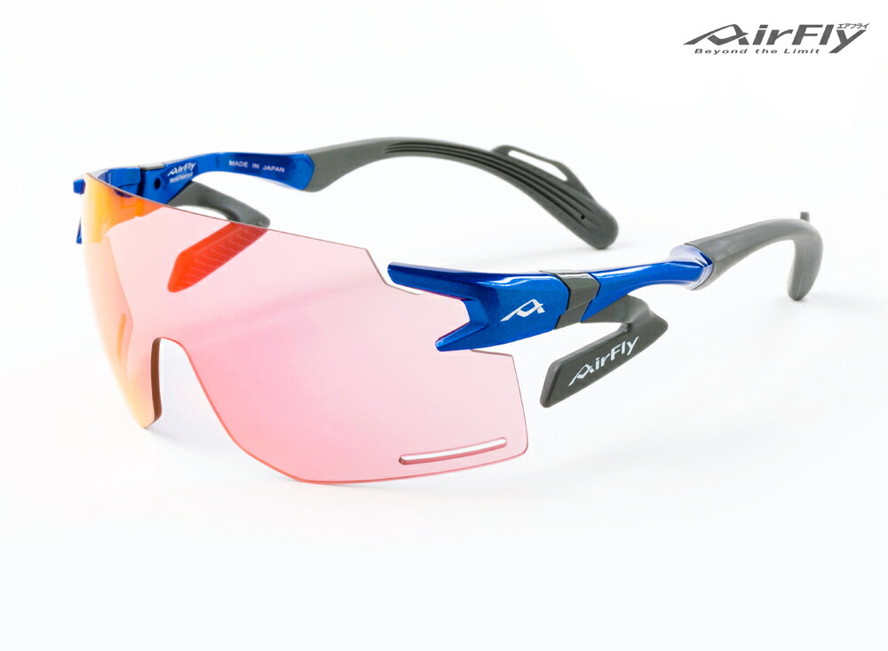 AirFly(大気圏飛球) ユニセックスモデル 黒眼鏡 AF-301 C-5TR(一こま色合い・青色/レンズカラー・トレイルピンクミラー) AF-301C-5TR