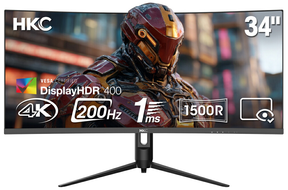 HKC｜エイチケーシー ゲーミング液晶見せびらかす(34型/曲面型/VA/UWQHD 3440×1440/200サイクル/1ms)(黒いこと)  CG345U