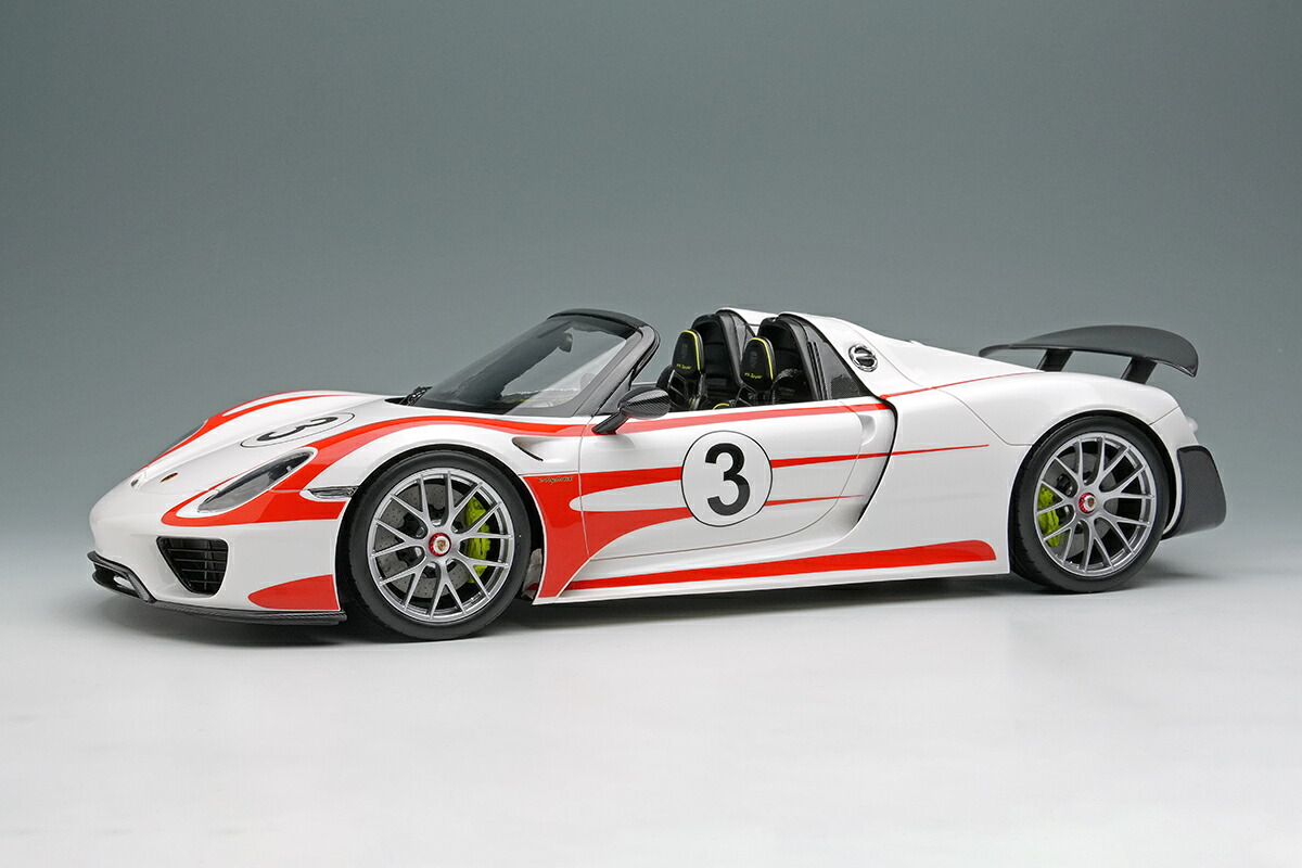 メイク引き上げる 1/18 ポルシェ 918 スパイダーヴァイザッハパッケージ 2011 (ウィングアップ) 白いこと / レッドザルツブルグストライプ【EML206A】 ミニカー